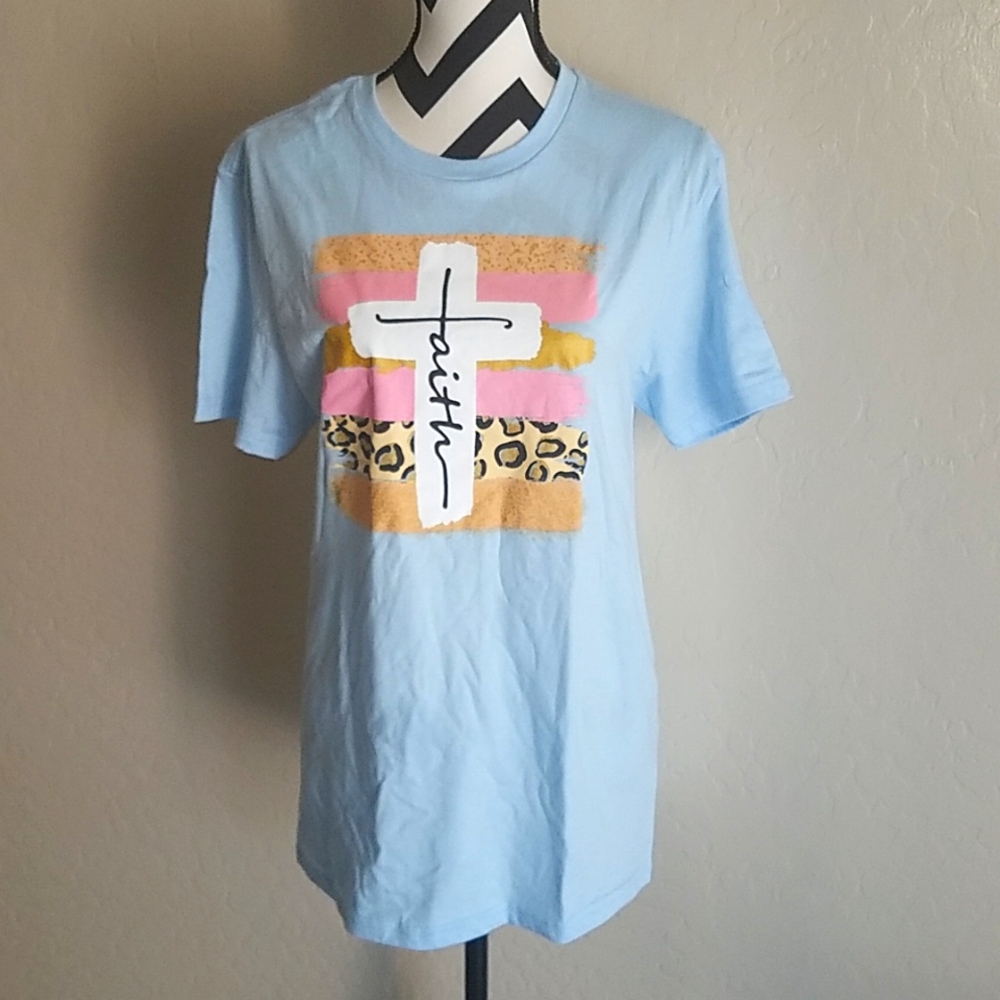Love in Faith Light Blue "Faith" Cross Tshirt